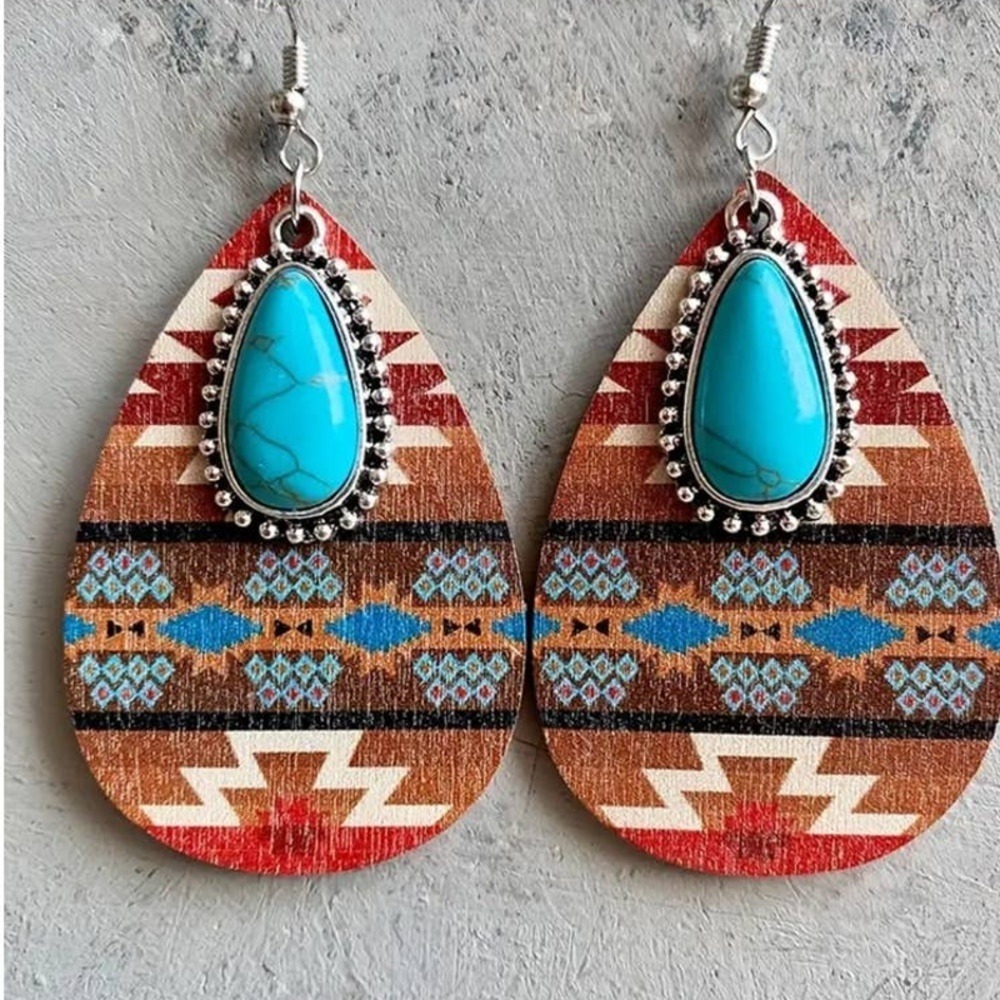 Vintage Bohemian Pine Stone‎ Teardrop Earrings Boho Jewelry